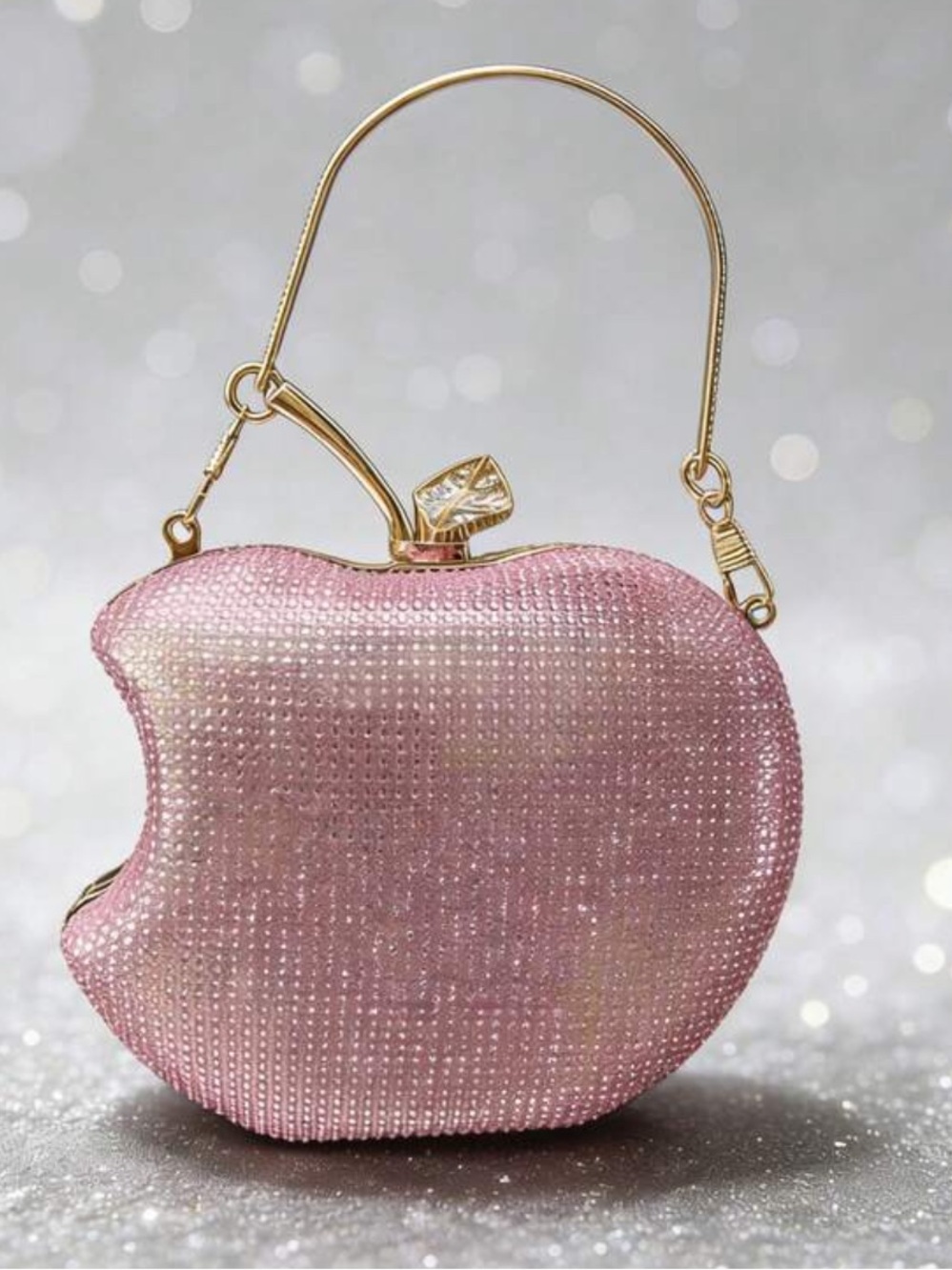 Pink Crystal Apple Clutch Handbag - Picture 6 of 10